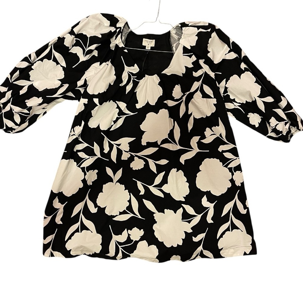 Kate Spade x Target Womens Black & White Classic Rose Poplin LS Mini Dress - XXL